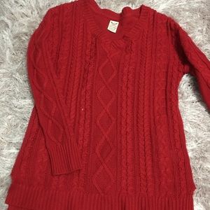 red knit sweater